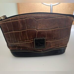 Dooney Bourke Brown Croc Embossed Cosmetic Case